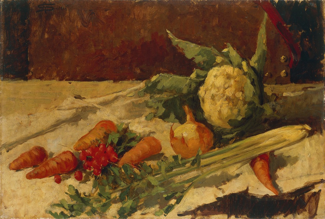 Havuçlu natürmort, Giovanni Segantini (1858-1899), tuval üzerine yağlı boya, 51x75 cm by Giovanni Segantini