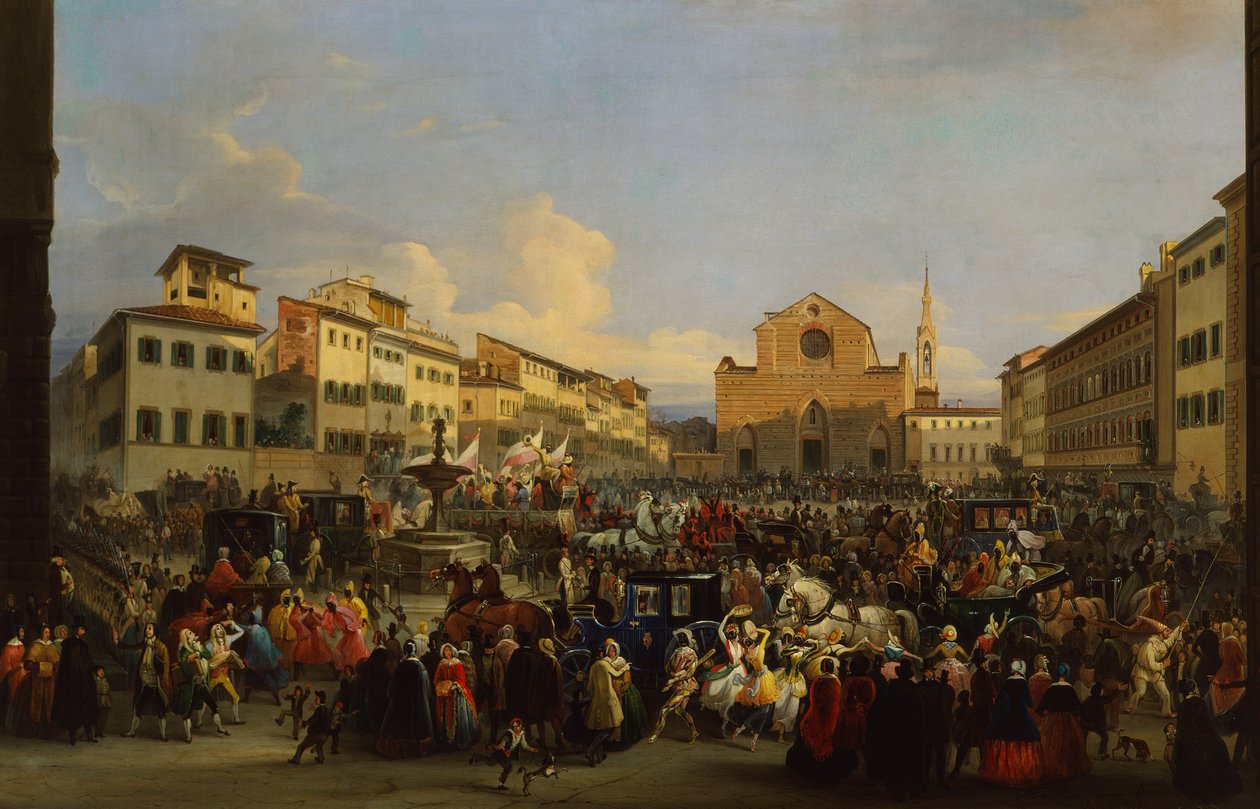 Karnaval sırasında Floransa'da Piazza Santa Croce by Giovanni Signorini