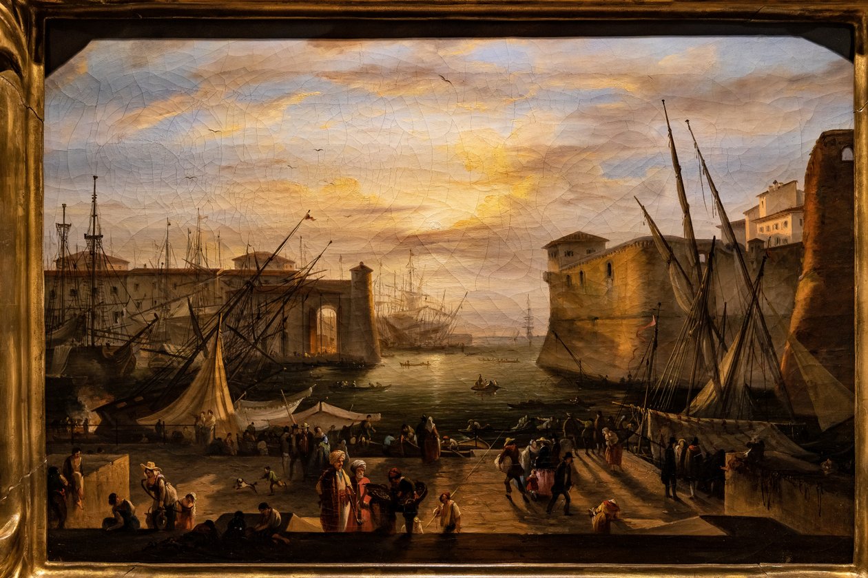 Arka planda Livorno Marina ve Medici Kalesi by Giovanni Signorini