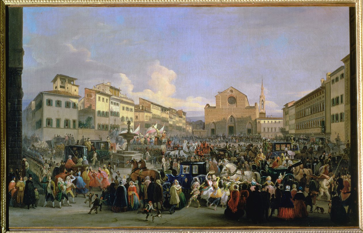 Bir karnaval vesilesiyle Piazza Santa Croce manzarası, 1846 by Giovanni Signorini