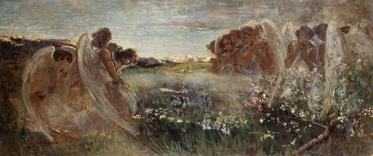 Meleklerin duası, Giovanni Sottocornola (1855-1917), tuval üzerine yağlı boya, 54x128,5 cm by Giovanni Sottocornola