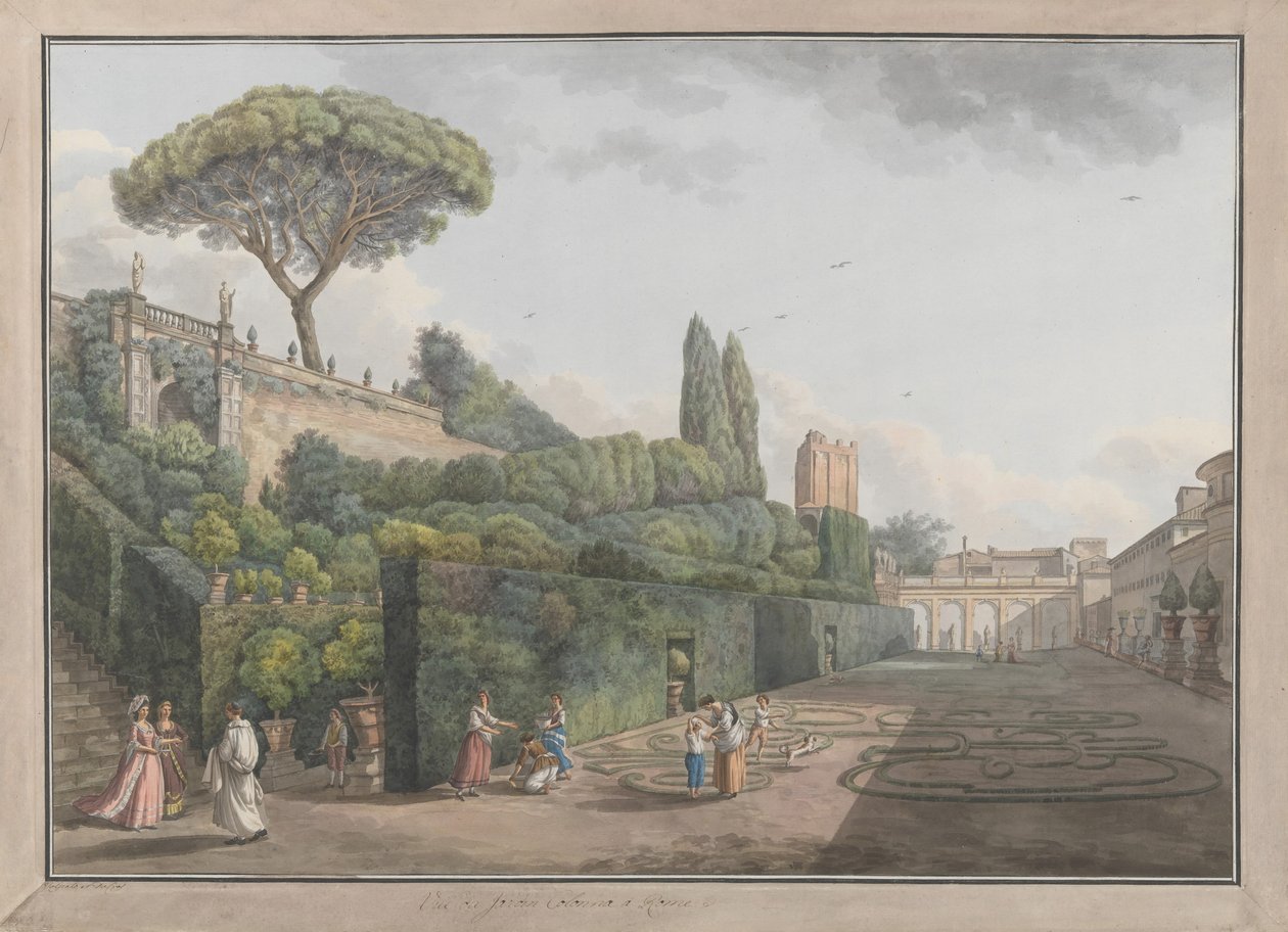 Palazzo Colonna Bahçesi, yak. 1780. Yaratıcılar: Giovanni Volpato, Louis Ducros. by Giovanni Volpato, Louis Ducros