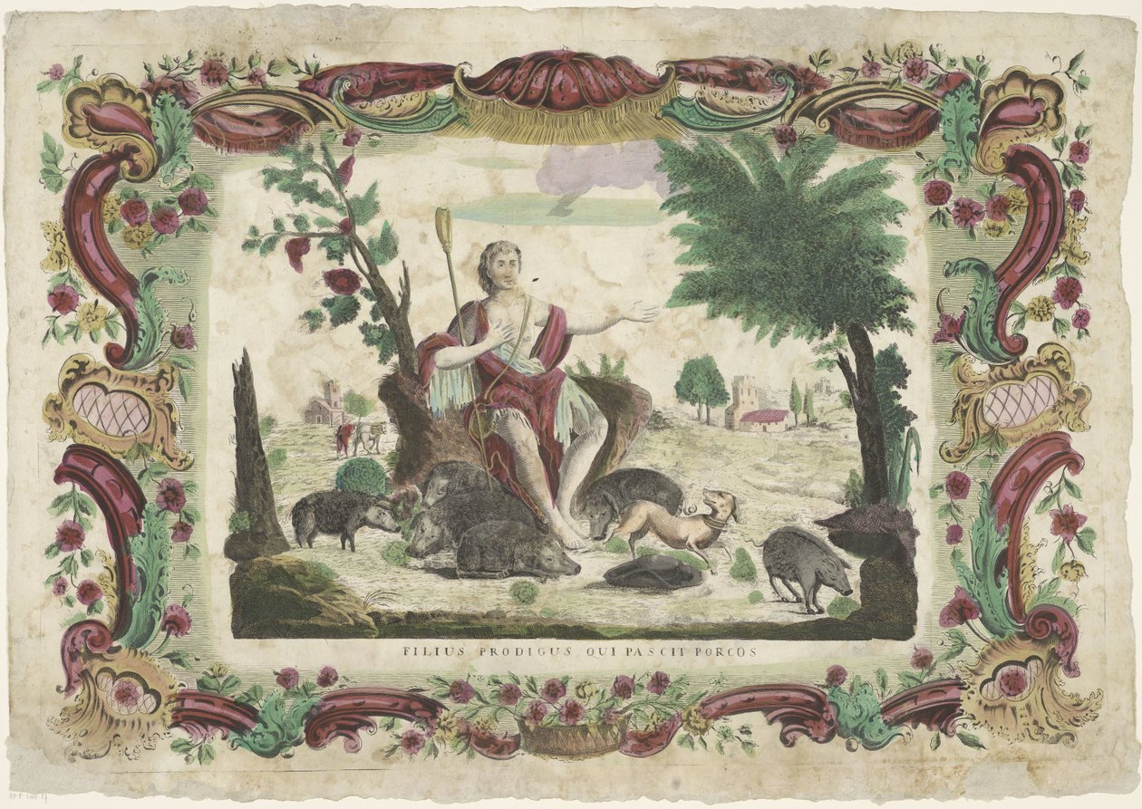 De verloren zoon als zwijnenhoeder Domuzları besleyen müsrif oğul (nesnedeki başlık) by Giovanni Volpato (possibly)