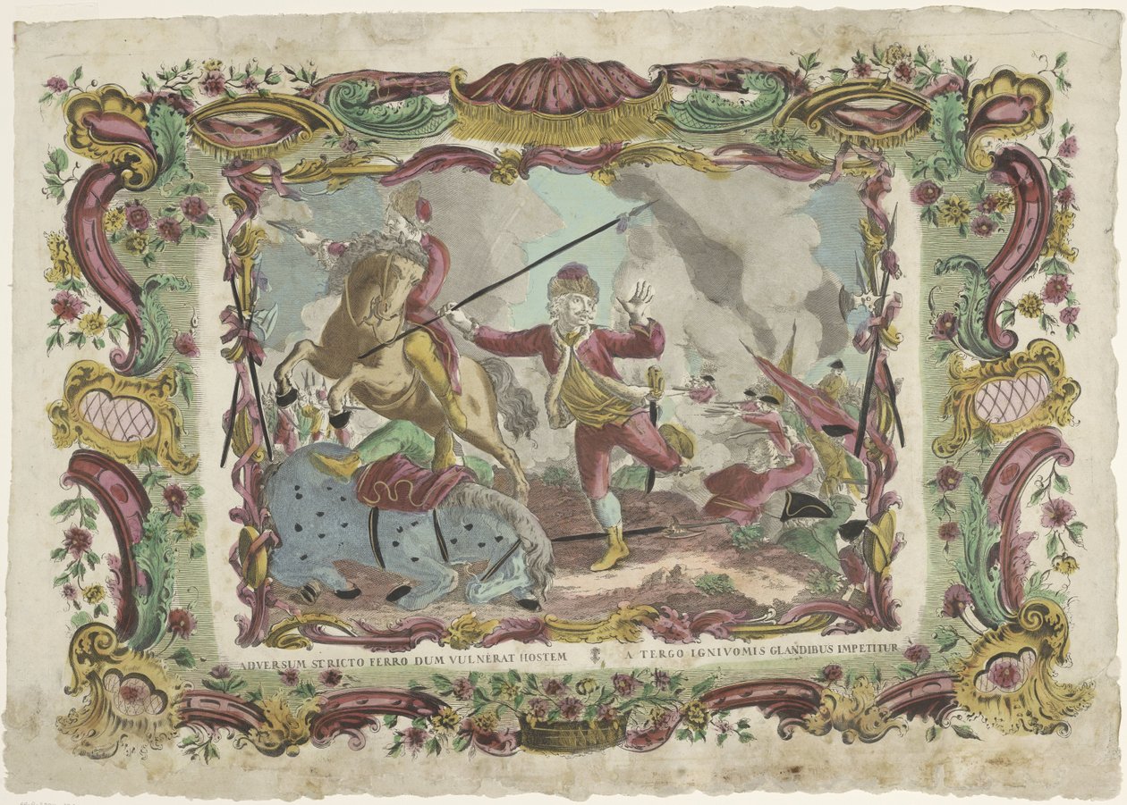 Strijdende soldaten Düşmanı çekilmiş bir kılıçla yaralarken, arkadan ateşli mermilerle saldırıya uğrar (nesne üzerinde başlık) by Giovanni Volpato (possibly)