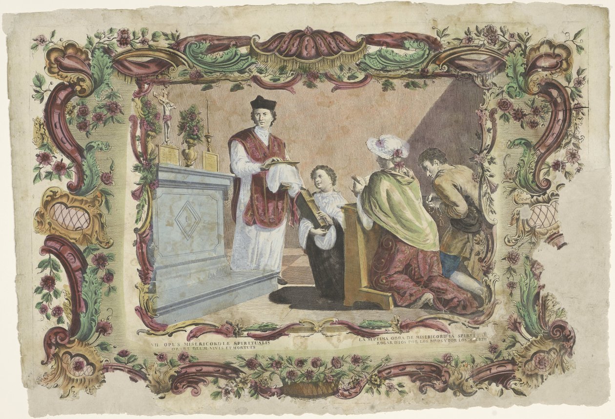Yaşayanlar ve ölüler için dua etmek VII. opus misericordiae spiritualis / La septima obra de misericordia spiritüel (...) (nesne üzerindeki başlık) Merhametin Manevi Eserleri (dizi adı) by Giovanni Volpato
