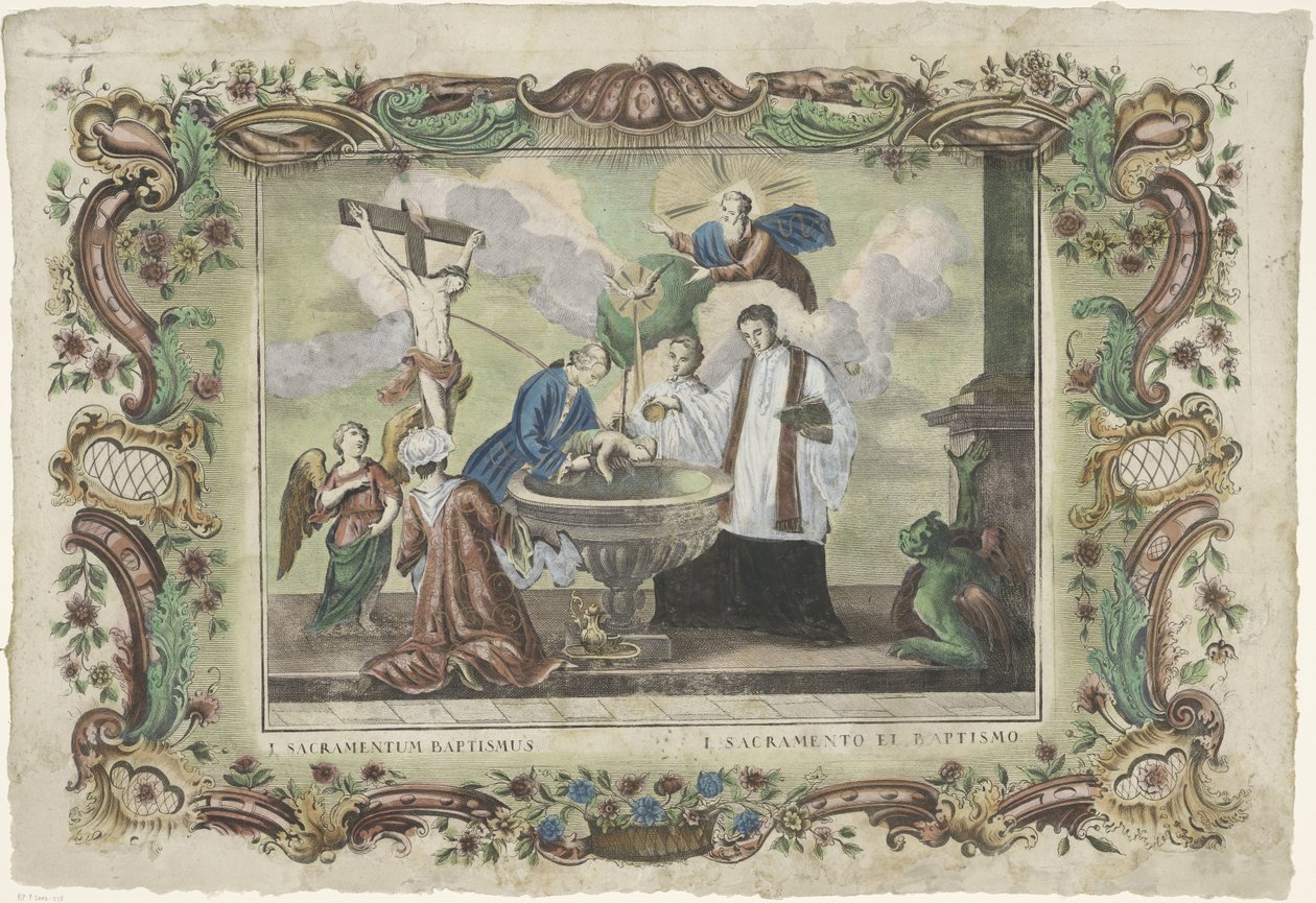 Vaftiz Kutsallığı I. sacramentum baptismus / I. sacramento el baptismo (nesne üzerindeki başlık) Yedi Kutsal Kitap (dizi adı) by Giovanni Volpato