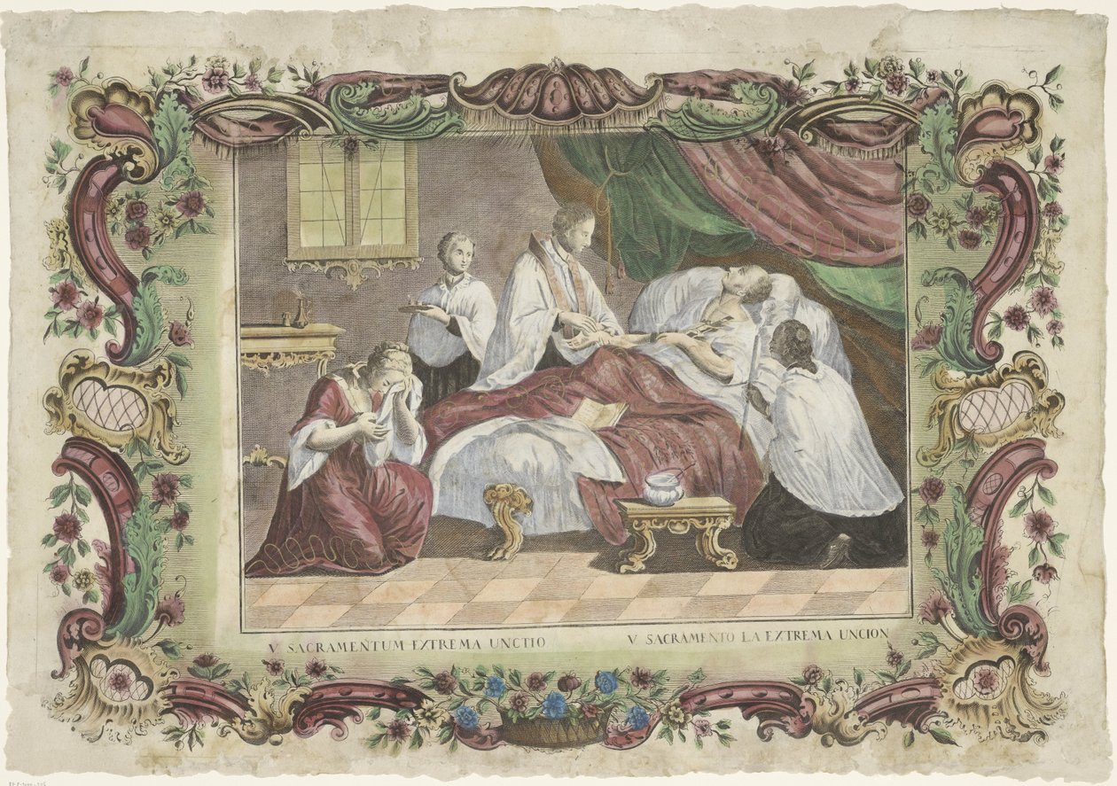 Son Unction Kutsallığı V. sacramentum ekstrema unctio / V. sacramento la ekstrema uncion (nesne üzerindeki başlık) Yedi Kutsal Kitap (dizi adı) by Giovanni Volpato
