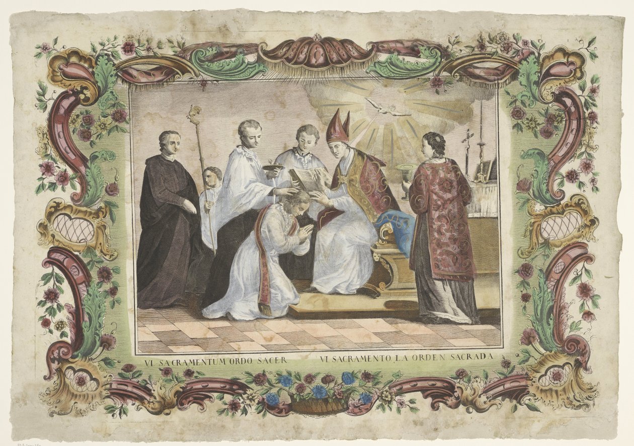 Rahipliğin Kutsallığı VI. sakramentum ordo sacer / VI. sacramento la orden sacrada (nesne üzerindeki başlık) Yedi Kutsal Kitap (dizi adı) by Giovanni Volpato