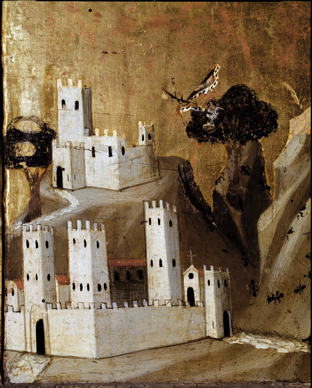 Rinuccini sunağı: Azizlerle Bakire ve Çocuk - Bir şehri betimleyen predelle detayı - panelde sıcaklık by Giovanni da Milano