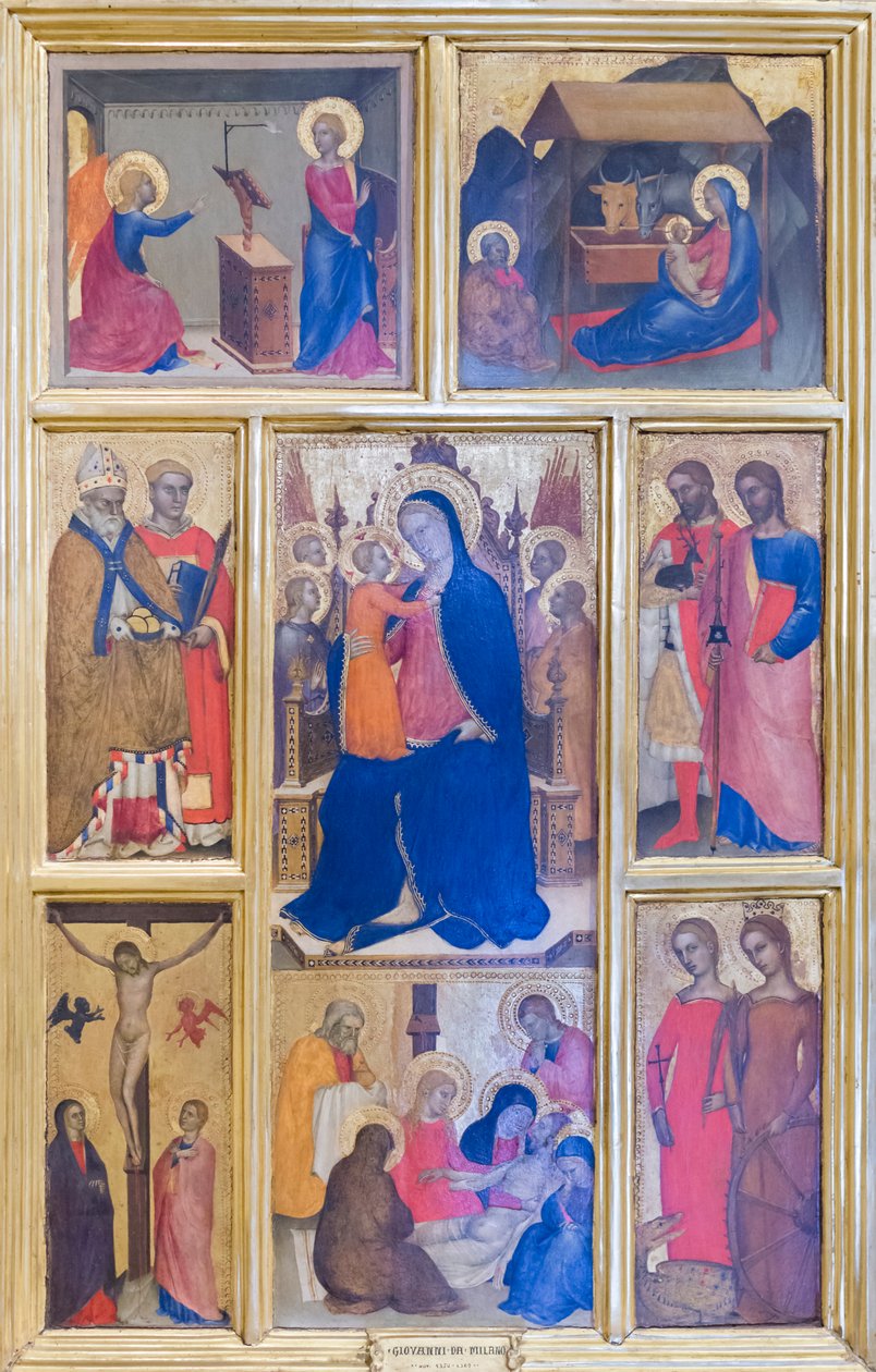 Azizler ve Mesih'in hayatından sahneler ile Meryem Ana ve çocuk by Giovanni da Milano