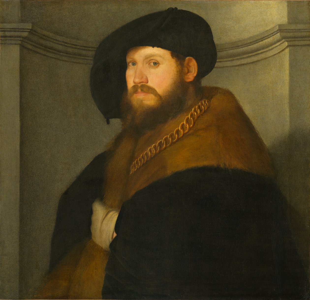 Altın Zincir Takan Bir Beyefendinin Portresi, yaklaşık 1525-1530 (tuval üzerine yağlı boya) by Giovanni de Busi Cariani