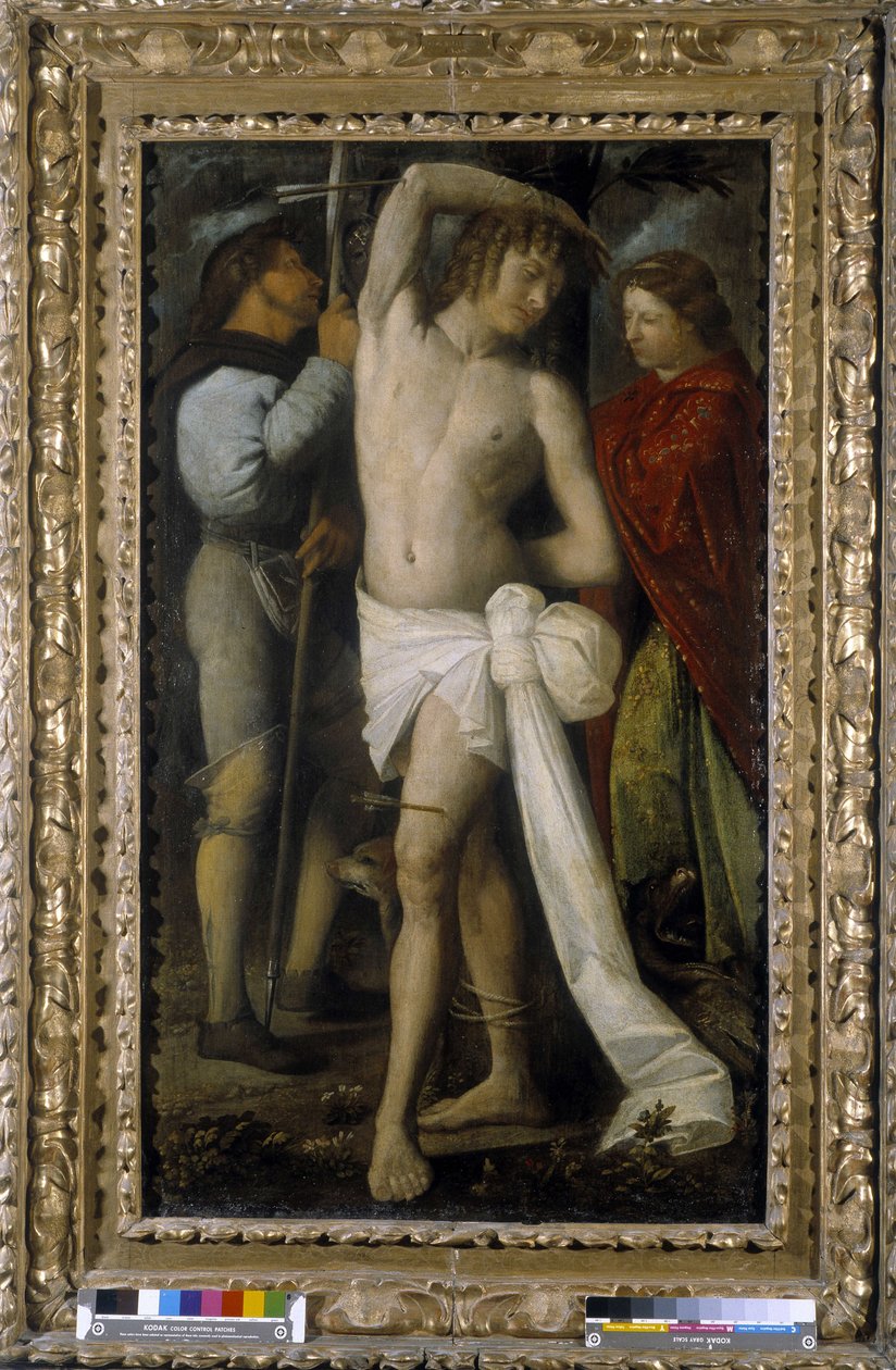Saint Roch, Saint Sebastian ve Saint Margarita (tuval üzerine yağlı boya) by Giovanni de Busi Cariani