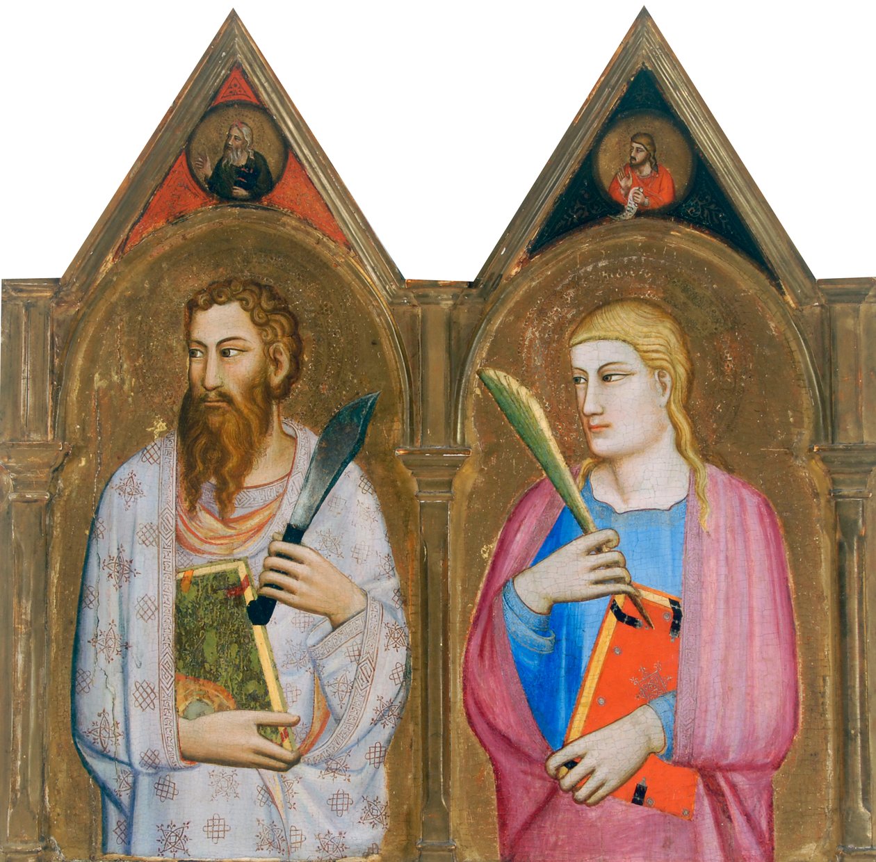 Aziz Bartholomew ve Aziz John the Evangelist (üç parçanın sağ panelleri) (panelde tempera ve altın varak) by Giovanni del (follower of) Biondo