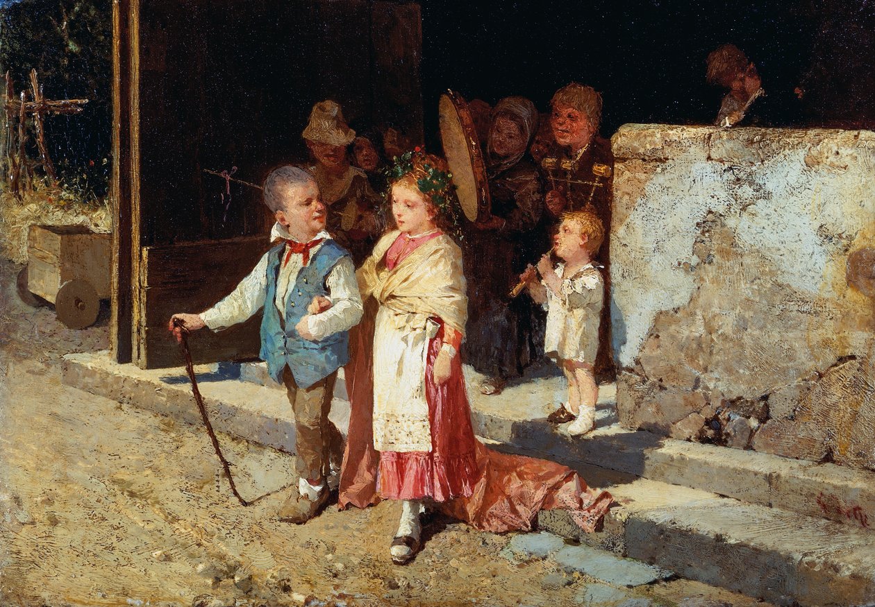 Genç evli çift, Giovanni Del Re (1829-1919), panel üzerine yağlı boya, 23x33 cm by Giovanni del Re