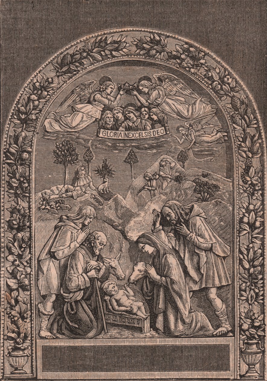 Doğuş, Giovanni della Robbia (1469-1529 veya 1530), Pinacoteca di Citta di Castello, Umbria, İtalya, Le cento citta d'Italia'dan (Yüz İtalyan kasabası) gravür, Il Secolo, Milan'ın resimli aylık eki by Giovanni della Robbia