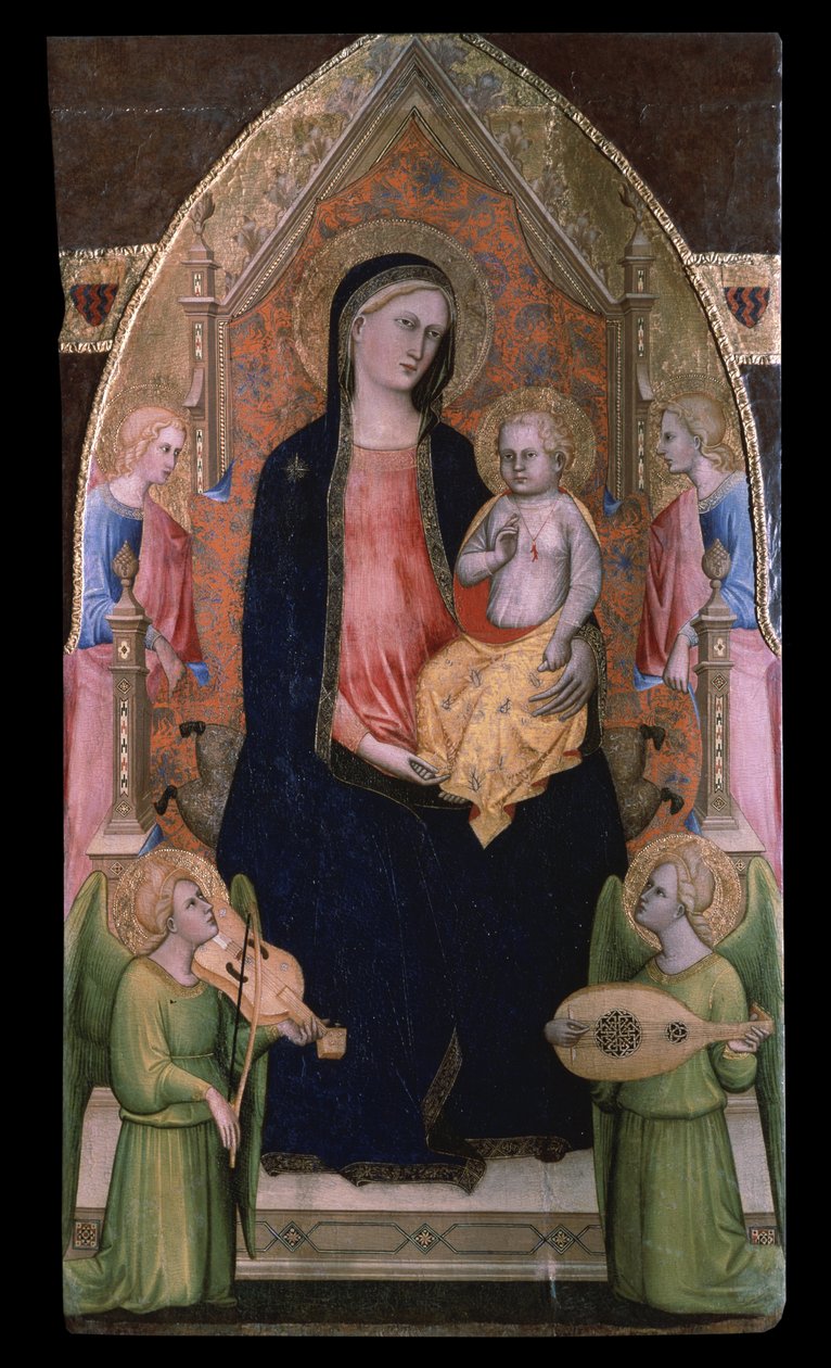 ""Tahttaki Madonna ve Çocuk" (Bakire ve Çocuk, görevli Melekler ile tahta çıktı) Tablo Giovanni di Bartolomeo Cristiani