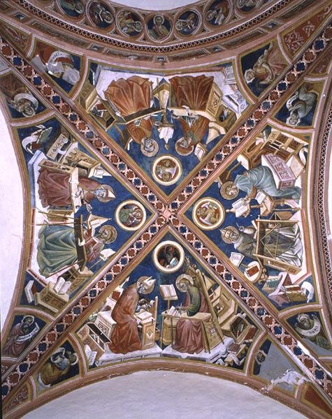Tapınaktaki Doktorlar, Evangelistler ve Sekiz Peygamber, şapel kasasından (fresk) by Giovanni di Corraduccio