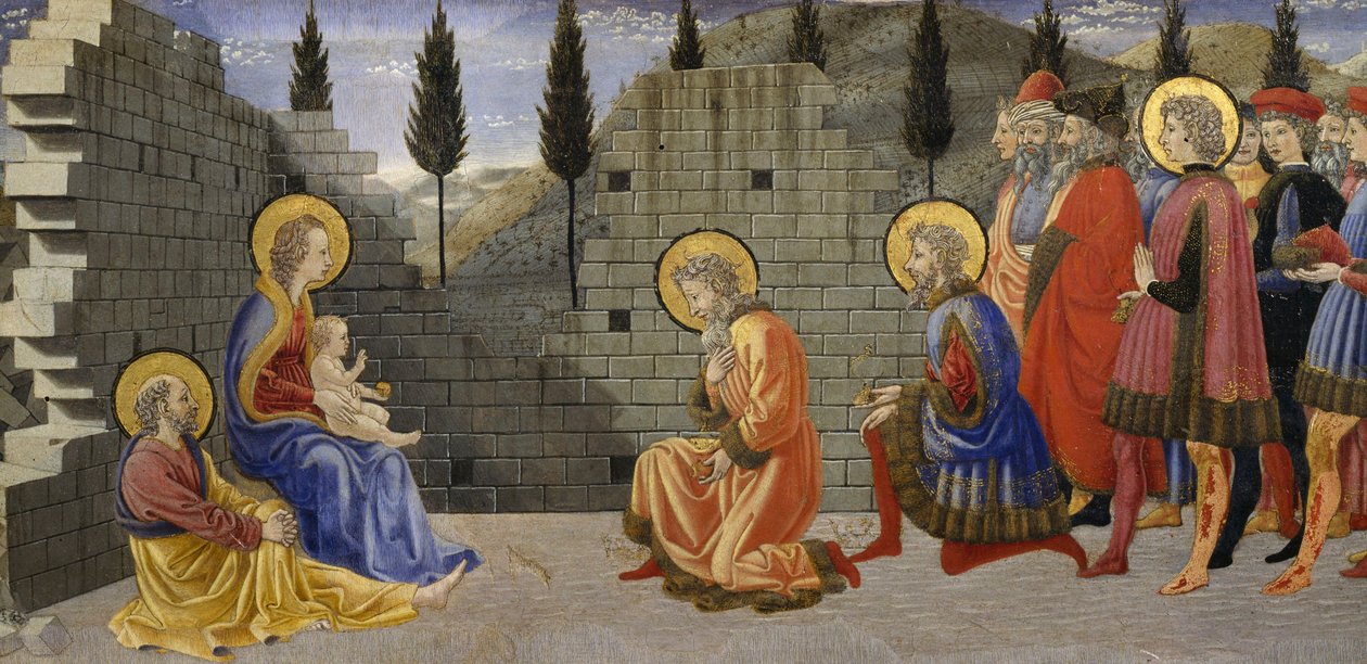Magi'nin Aorasyonu, Doğuş'un detayı ve Magi'nin hayranlığı, 1457 ile 1459 arasında, Giovanni di Francesco (1412-1459), ahşap üzerine tempera. by Giovanni di Francesco