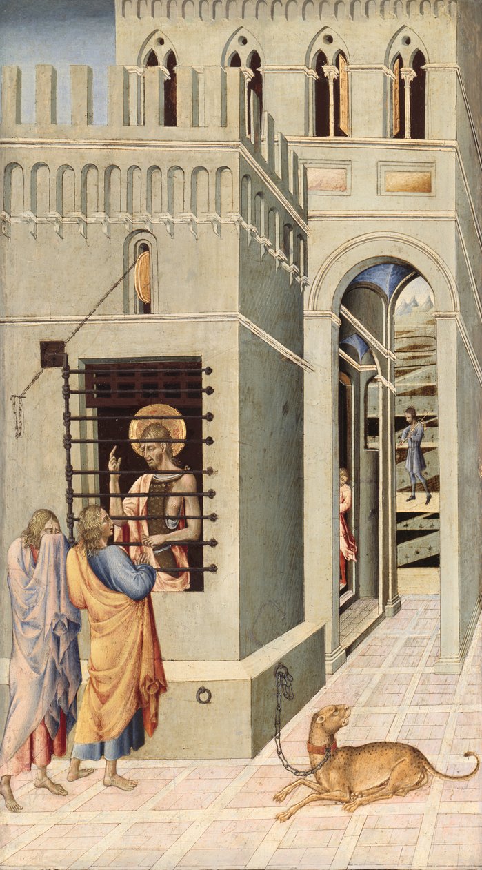 Vaftizci Yahya Hapishanede İki Havari Tarafından Ziyaret Edildi, 145560. by Giovanni di Paolo