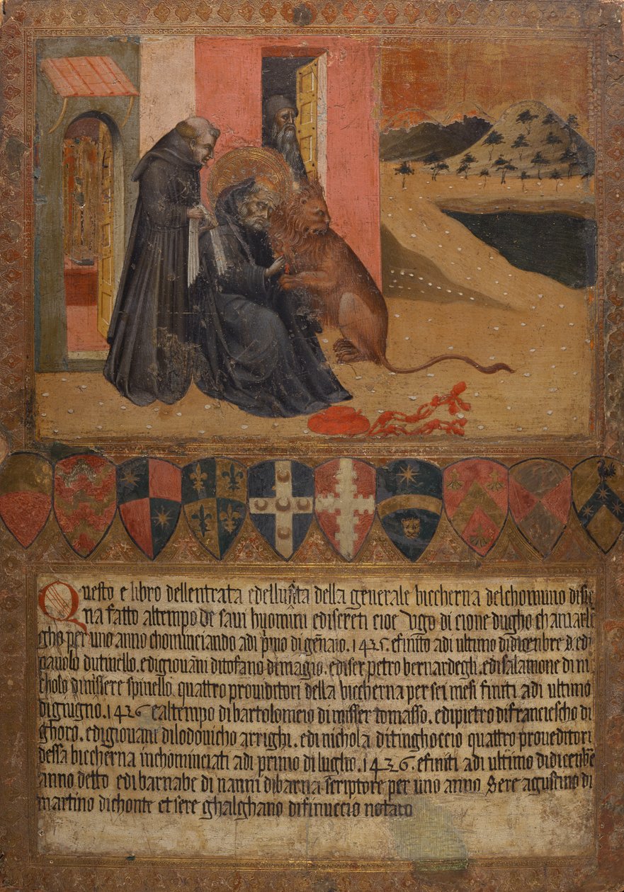 Aziz Jerome aslanın pençesinden bir diken alıyor by Giovanni di Paolo