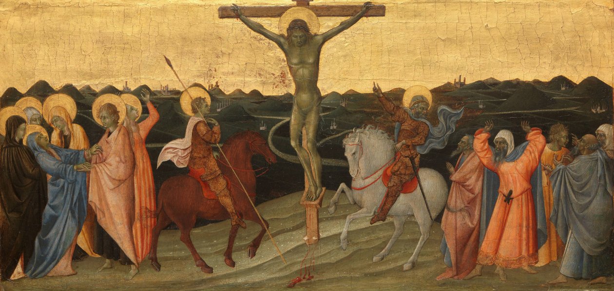 Çarmıha Gerilme Mary, John, Mary Magdalene, St Longinus ve Dönüştürülmüş Centurion ile Çarmıha Gerilme by Giovanni di Paolo di Grazia