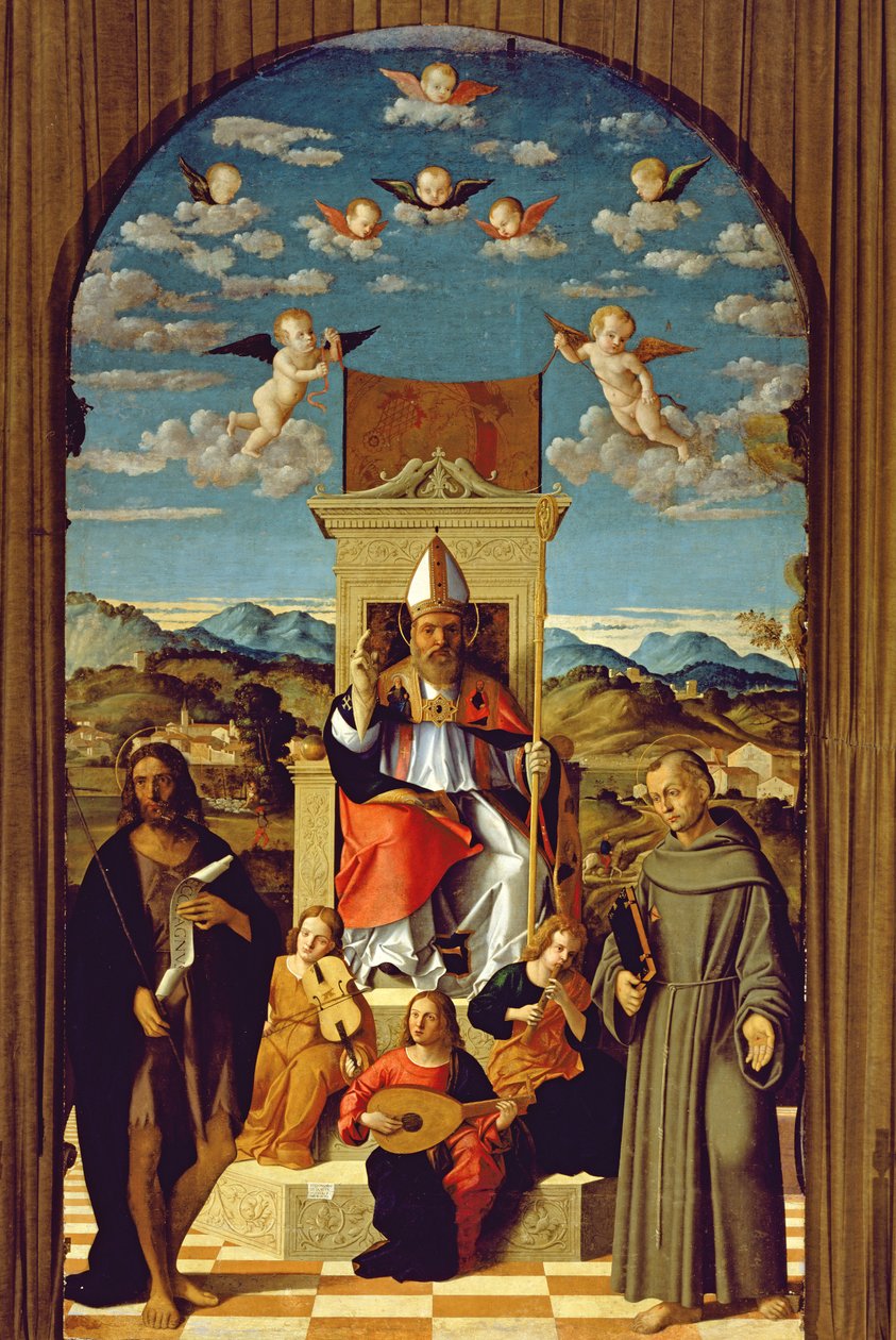 Thomas a Becket (1118-70) SS ile tahta çıktı. Francis ve Vaftizci Yahya 1520 by Girolamo Da Santa Croce