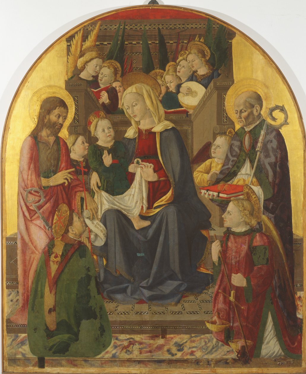 Madonna ve Çocuk Enthroned with Angels and Saints, c.1440'lar (altınlı panelde tempera) by Girolamo di Giovanni di Camerino
