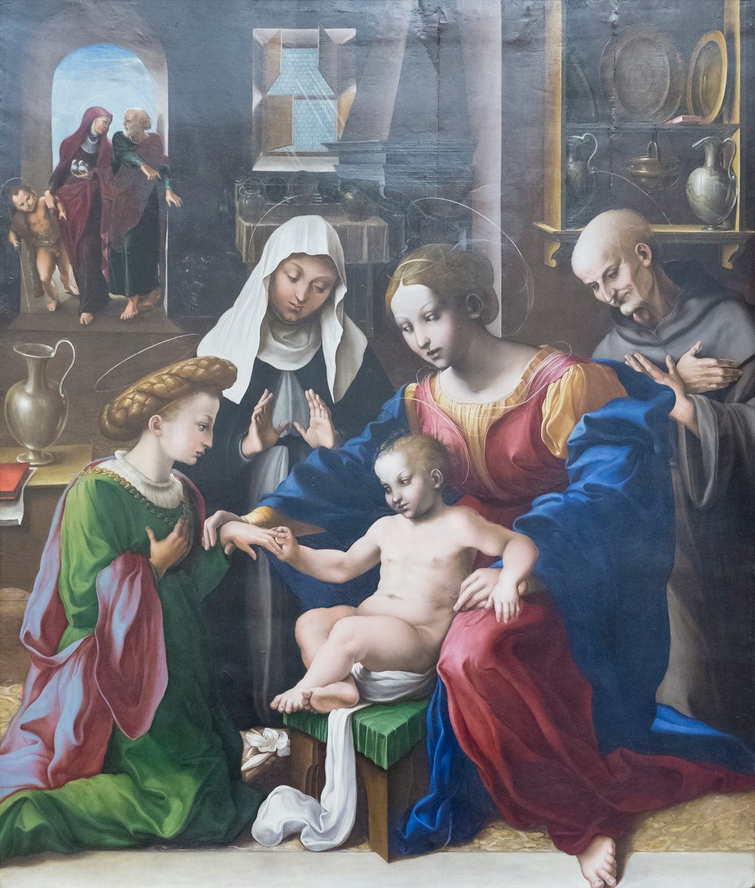 İskenderiyeli aziz Catherine ile Sienalı aziz Catherine ve Bernardino'nun mistik evliliği by Girolamo Genga