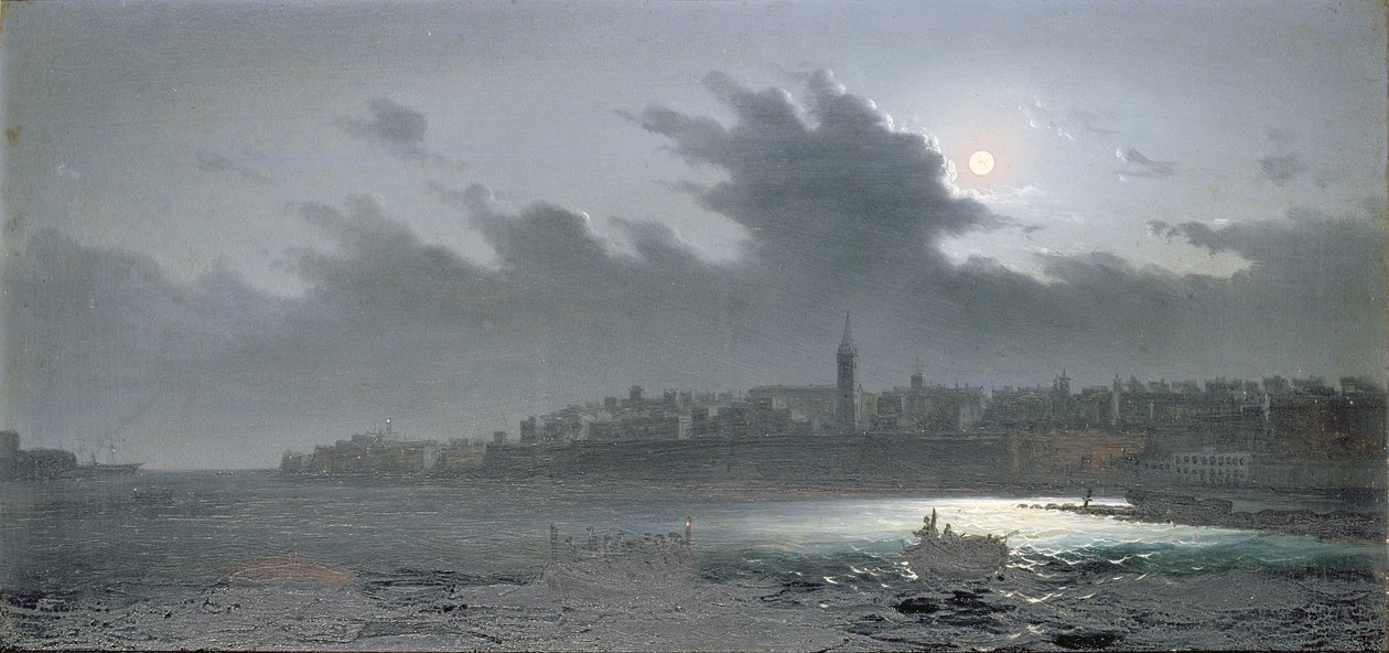 Malta Limanı'ndan Gece Manzarası, 1876 by Girolamo Gianni