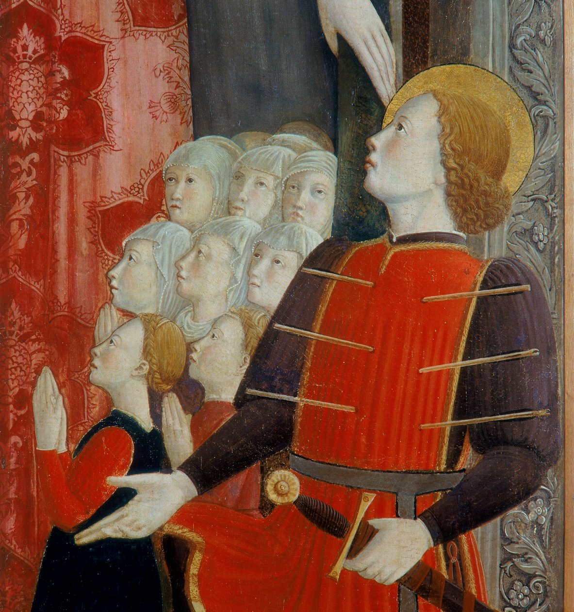 Aziz Sebastian detayı, Madonna della Misericordia ile Aziz Venantius ve Aziz Sebastian, 1463 by Girolamo Giovanni
