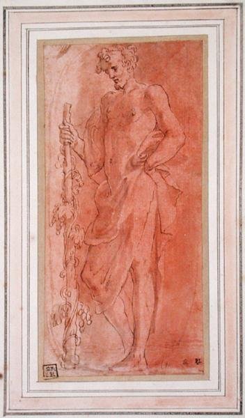 Bacchus (kalem ve kahverengi mürekkep ve kağıt üzerinde yıkama) by Girolamo Mazzola Bedoli