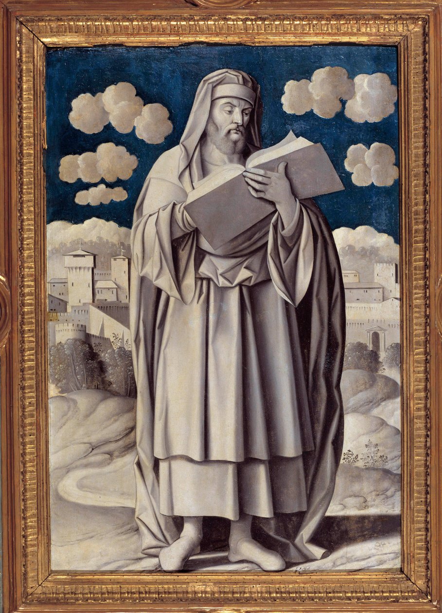 Yunan filozof Aristoteles'in ayaklarında portre (MÖ 384-322) Resim Girolamo Mocetto (1458-1531) 1531 Paris. Musee Jacquemart Andre - Yunan filozof Aristoteles'in tam boy portresi (MÖ 384-322). Girolamo Mocetto (1458-1531) tarafından yapılan boyama  by Girolamo Mocetto