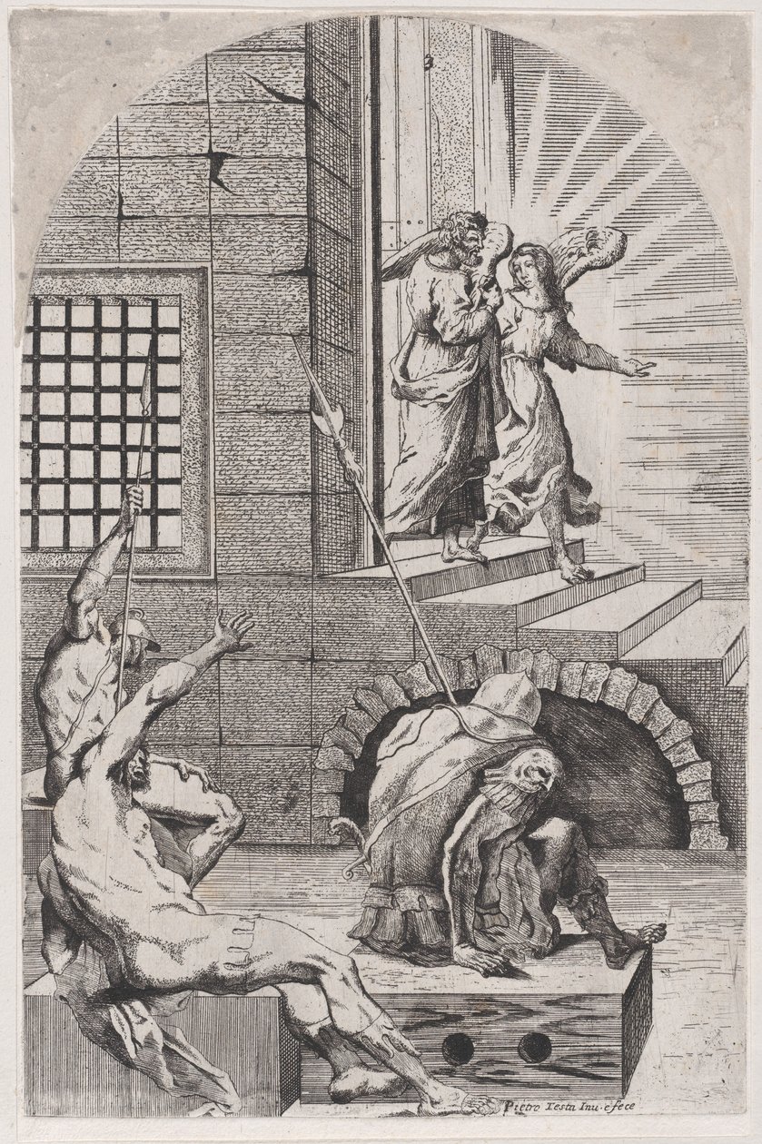 Aziz Petrus, melek tarafından hapishaneden serbest bırakılıyor, 1650-70. by Girolamo Pedrignani