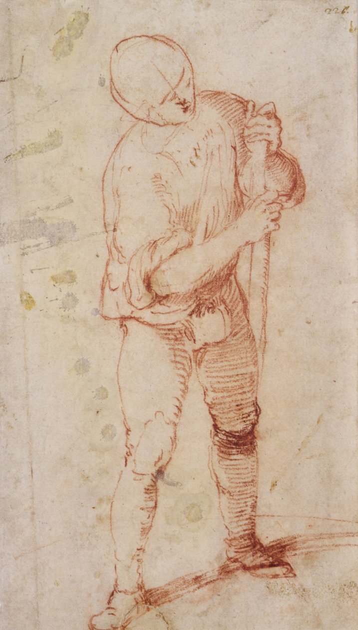 Bir Asa Tutan Ayakta Bir Adam (kağıt üzerinde tebeşir) by Girolamo Romanino