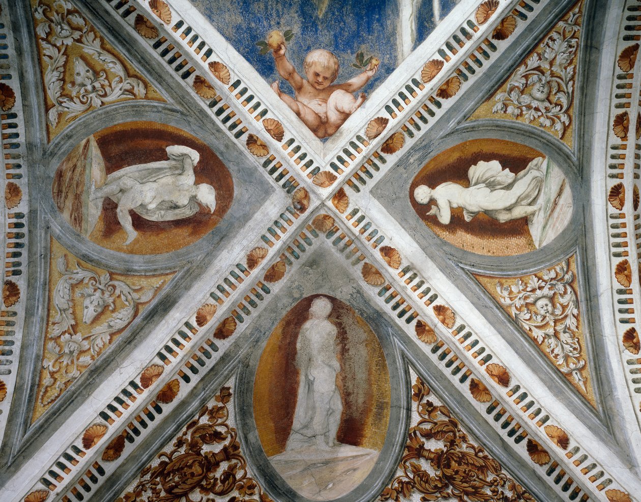 Mozaik nişler ve heykeller, Bernardo Clesio tarafından yaptırılan Girolamo Romanino (yaklaşık 1484-1559