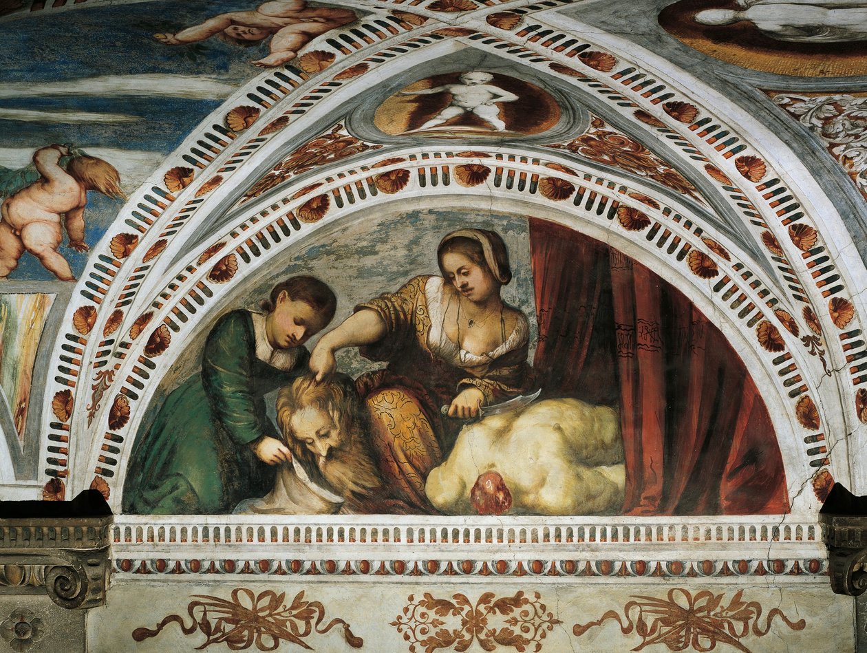 Judith ve Holofernes'in Öyküsü, Girolamo Romanino'nun fresklerinin detayı (yaklaşık 1484-1559'dan sonra), Bernardo Clesio tarafından sipariş edildi by Girolamo Romanino