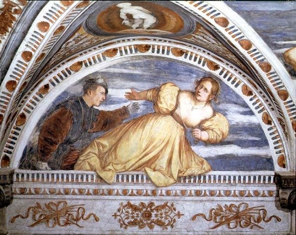 Tarquin ve Lucretia, lunette by Girolamo Romanino