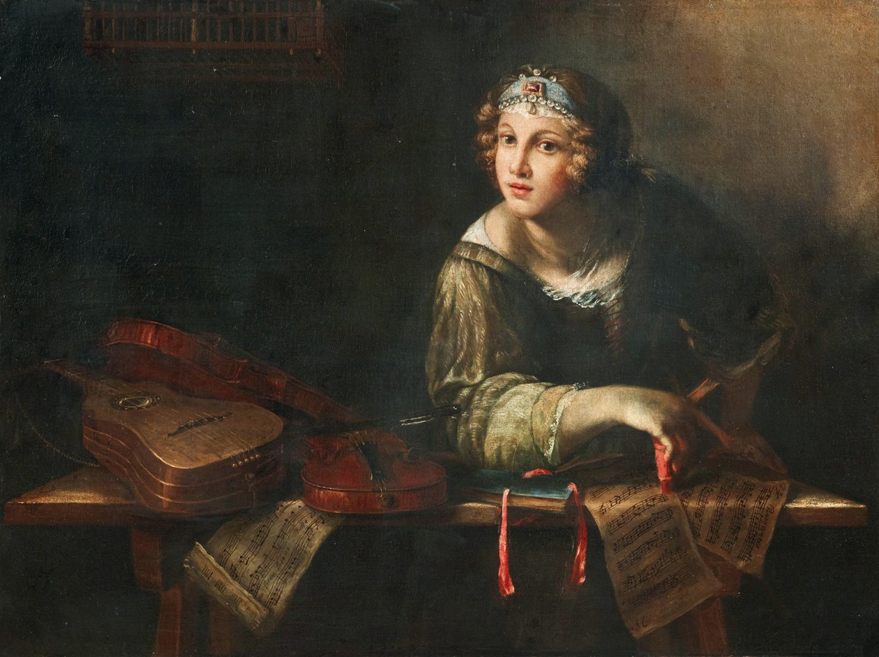 Müzik aletleri ve notalarla alegorik temsil, 17. yüzyılın ikinci yarısı.. by Girolamo Scaglia