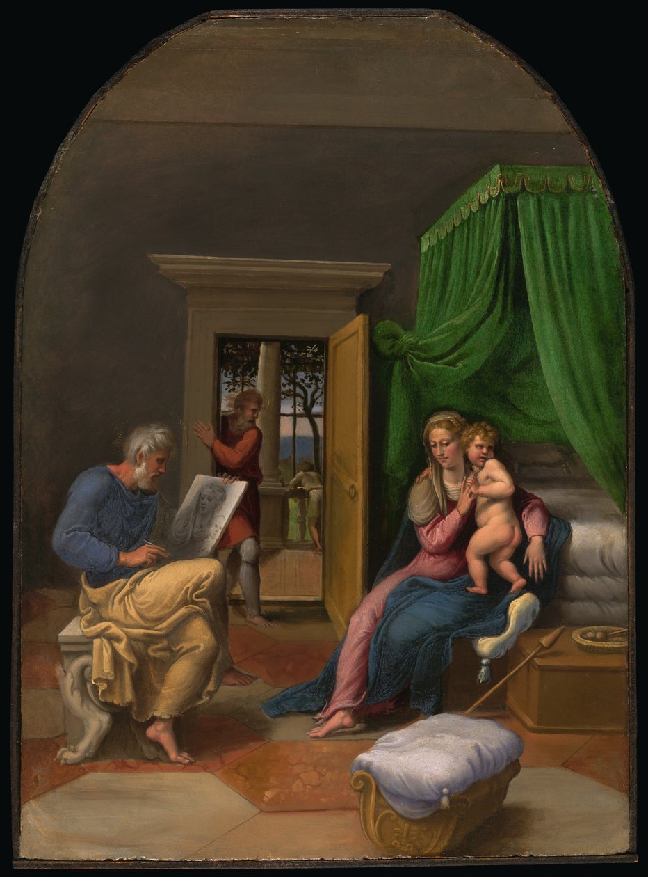 Aziz Luke Bakire ve Mesih Çocuğunu Çiziyor by Girolamo da Carpi