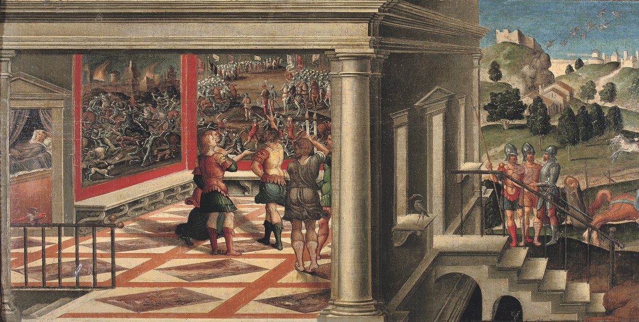 Orlando Furioso'dan sahneler (panel üzerine serilen tuval üzerine yağlı boya) by Girolamo da Santacroce