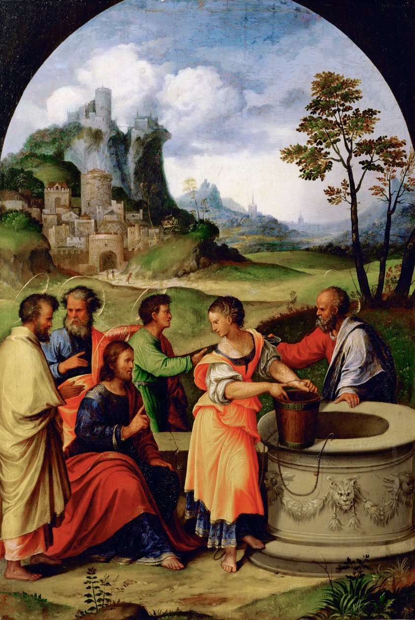 Jesus et la Samaritaine - Mesih ve Samiriyeli Kadın - Girolamo da Treviso (1508-1544). Ahşap üzerine yağlı boya, c. 1525. Ebat : 65,5x45,2 cm. Sanat Tarihi Müzesi, Viyana by Girolamo da  Treviso II