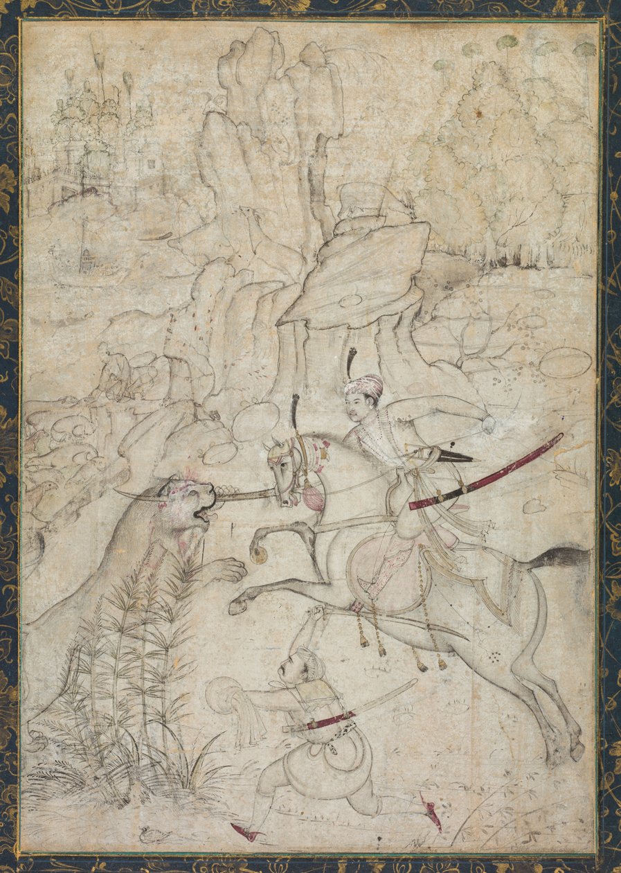 Kayalık Bir Peyzajda Aslan Avlayan Atlı Prens by Girolamo della Robbia