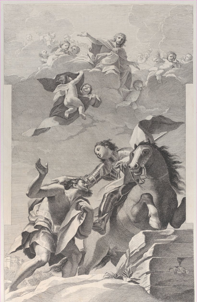 Aziz Martin, at sırtında pelerinini bir dilenciye verirken..., 1760-1800. by Giuliano Traballesi