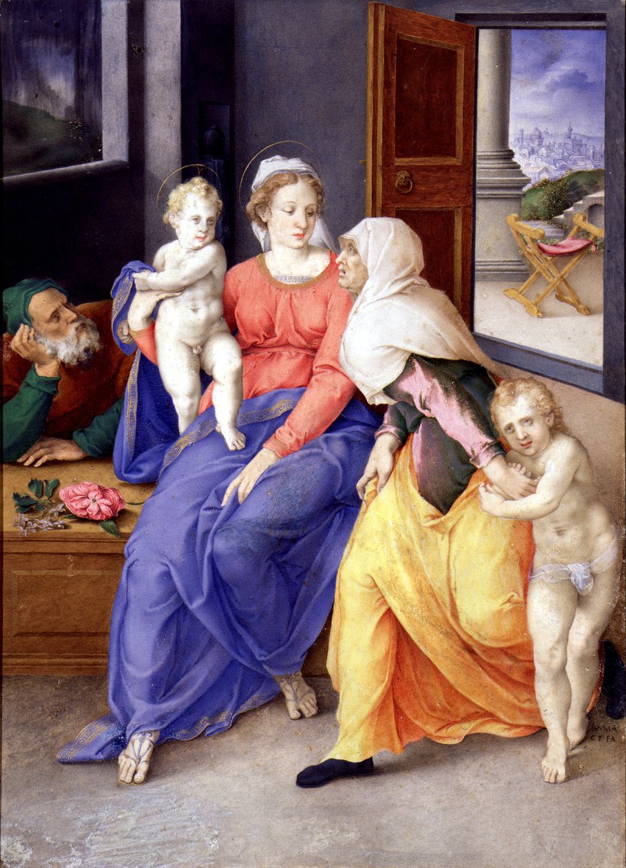 Santa Isabel ve San Juanito ile Kutsal Aile by Giorgio Giulio Clovio