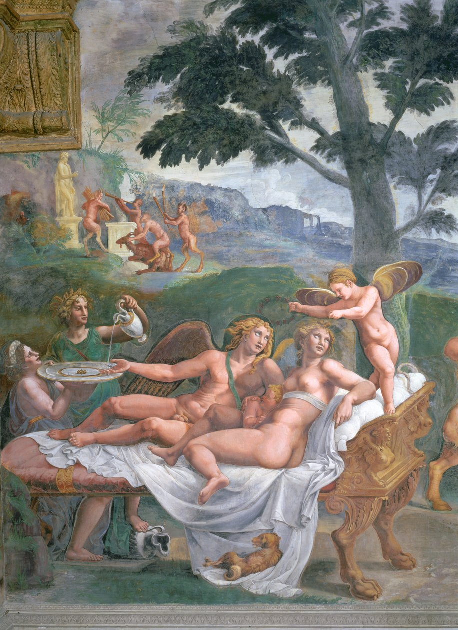 Cupid ve Psyche, kızları Şehvetli, Juno tarafından tutulan bir leğene su döken Ceres