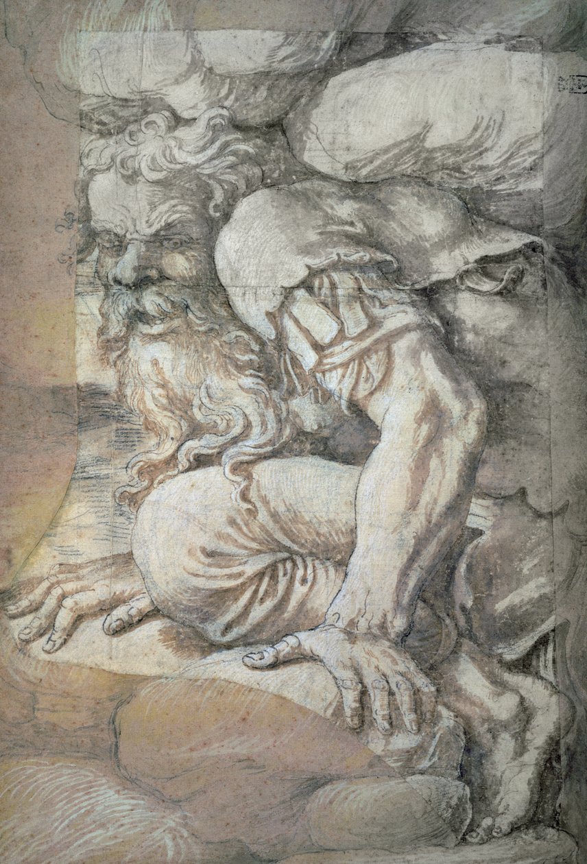 Giant, sketch for the fresco of the Fall of the Giants, Palazzo del Te, Mantua, 153132 (pen and wash) (see also 78483) by Giulio Romano