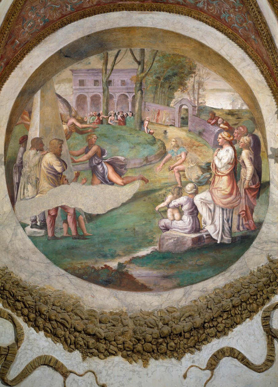 Tavşan takımyıldızı ile bağlantılı olarak İkizler burcunda doğanlara, Hippomenes ve At arasındaki yarış tarafından sembolize edilen hızlı koşma yeteneği kazandırıldığını gösteren sahne by Giulio Romano