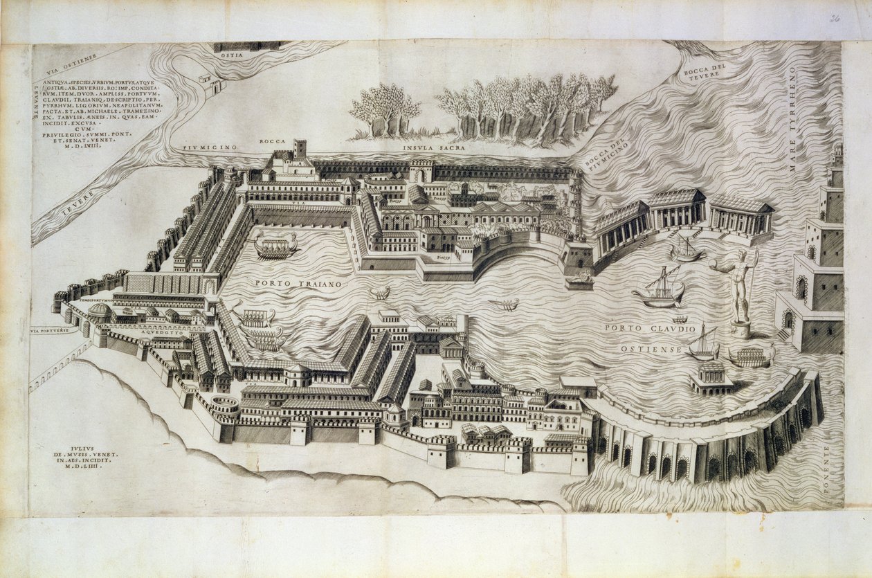 Ostia Antica limanının planı, ressam tarafından oyulmuş, 1554 by Giulio de Musi