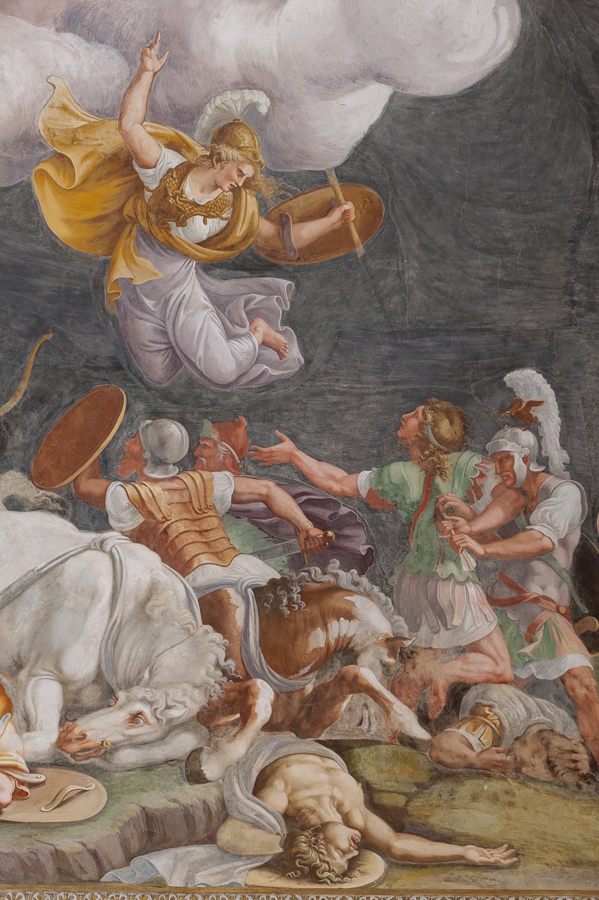 Bir Savaş, detay, Truva Atı, Truva Odası (Sala di Troia) by Giulio (and workshop) Romano
