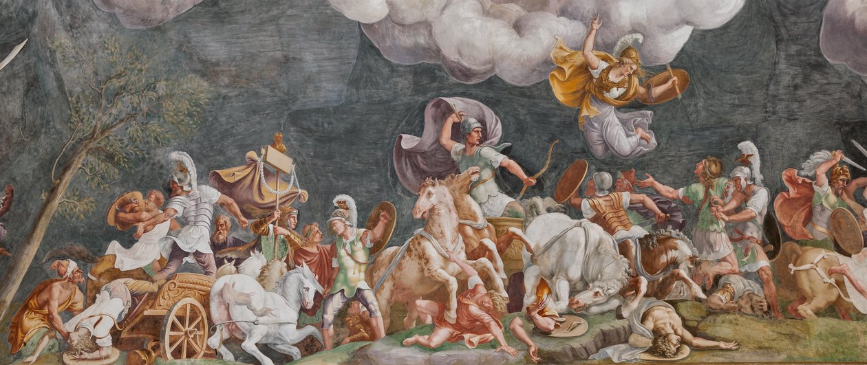 Bir Savaş, detay, Truva Atı, Truva Odası (Sala di Troia) by Giulio (and workshop) Romano